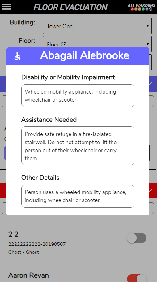 PEEP evacuating people with a disability app